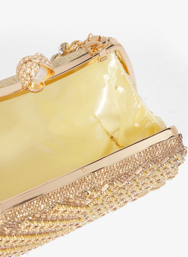 Khizana Gold Embellished Detailed Clutch - Image 4